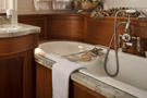 The schooner Atlantic, the master bathroom, with double basins and a full-size bathtub...