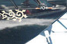 Sailing yacht Atlantic, detail of the bow, bowsprit and dolphin-striker...