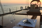 The schooner Atlantic, large deck table for luxury al fresco meals...